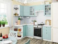 Небольшая угловая кухня в голубом и белом цвете Орск
